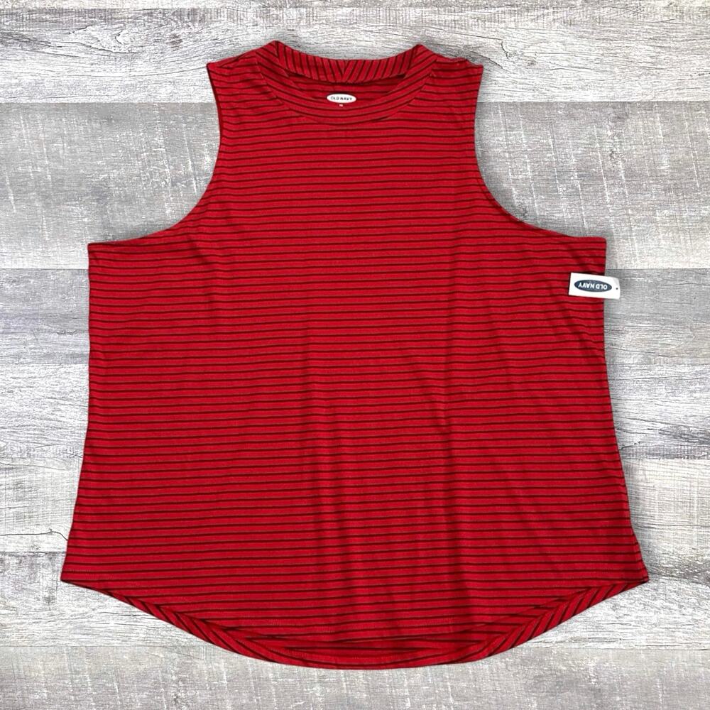 Old Navy NEW Red Mockneck Tank Top Women XXL 2X Burgundy Stripe Casual Cotton
